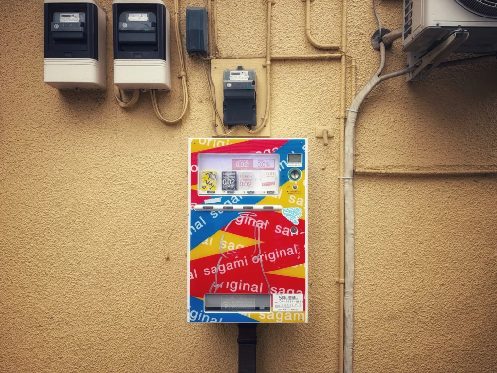 A colorful condom vending machine in Koenji, Tokyo. Image provided by @powderbum75.bsky.social